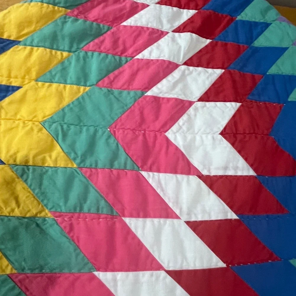 Vtg Lone Star Quilt Hand Stitched Patchwork Multi Color White Purple 80x82